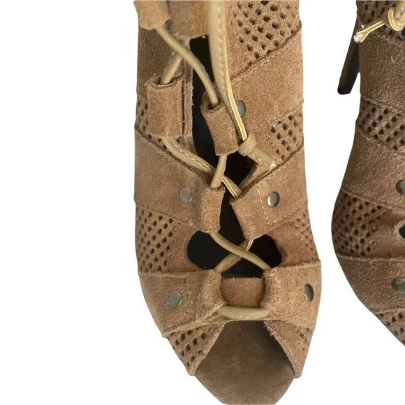 SCHUTZ Tan Suede Lace Up Heels Size 6 - Picture 4 of 8